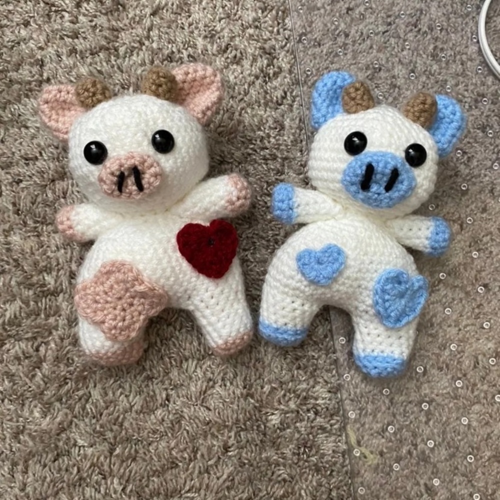 Strawberry cow and blueberry cow Kawaii plushie bundle Valentine’s Day plushies